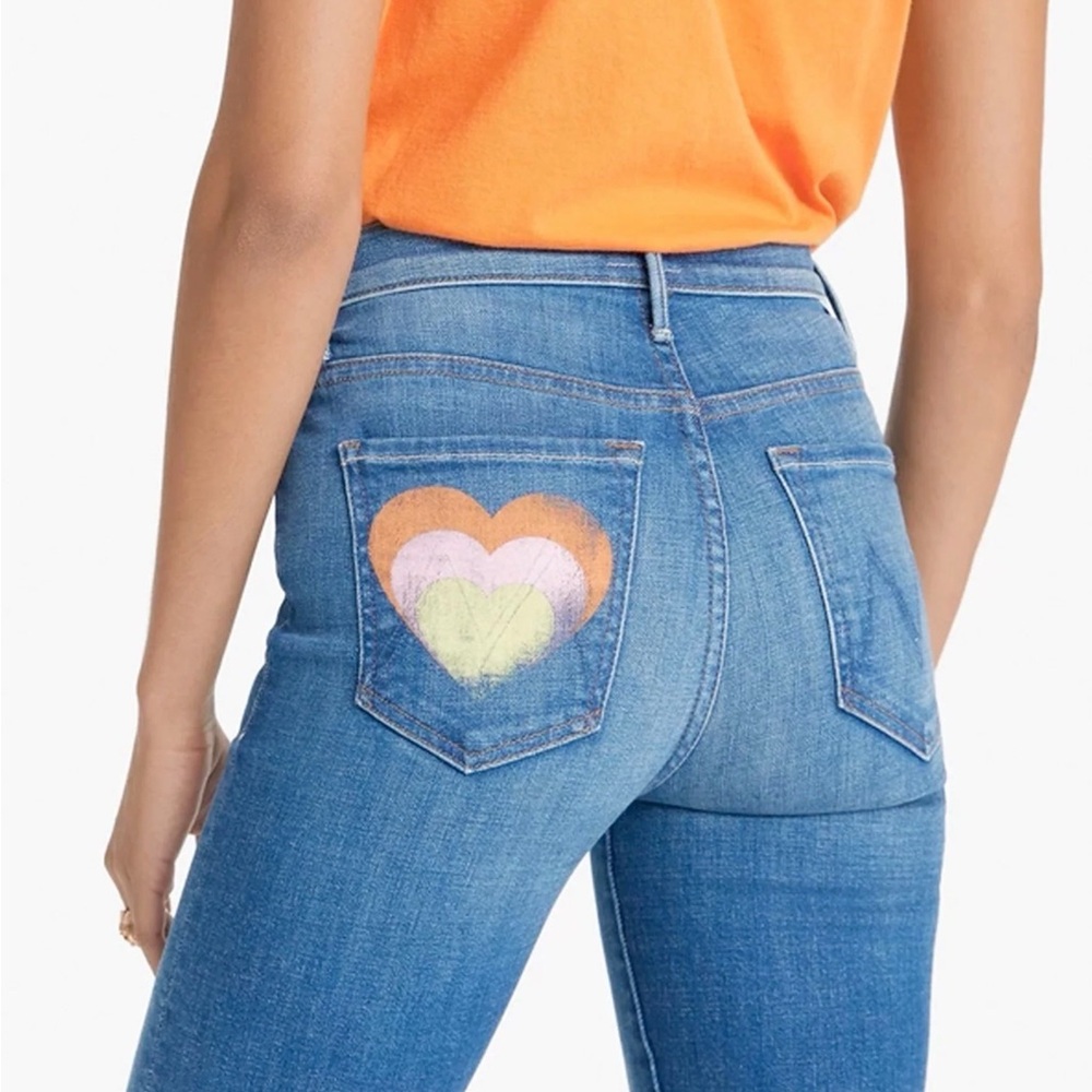 MOTHER High Rise Blue Jeans with Heart Design